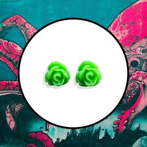 Tiny Green Flower Stud Earrings